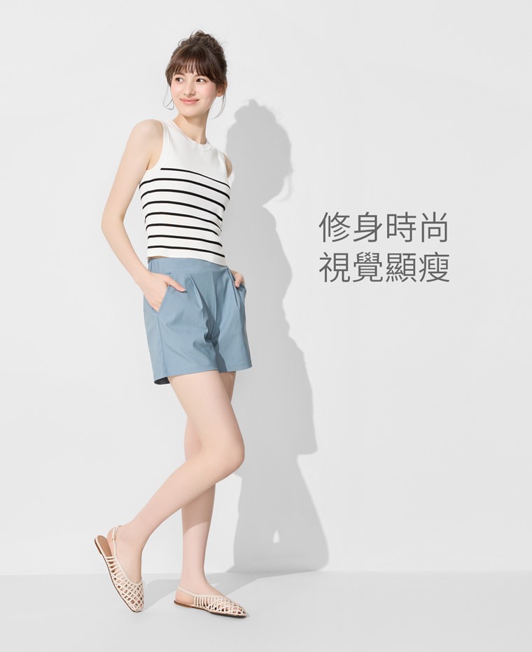 彈力打褶短褲-女