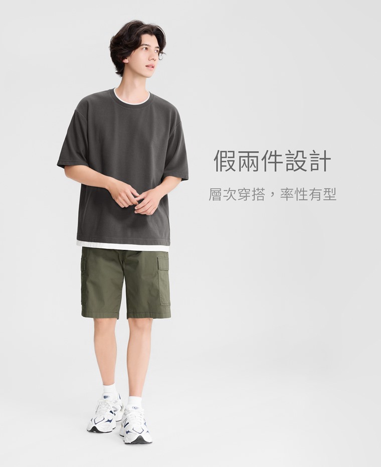 棉質立體織紋配色T恤-男