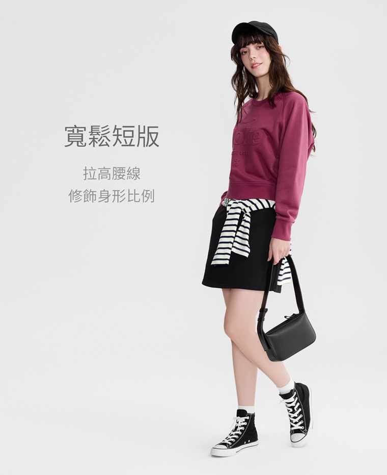 可口可樂毛圈寬短版壓印圓領衫-08-女