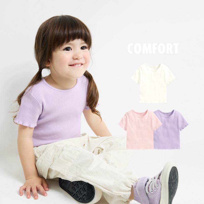 彈力羅紋，木耳邊設計，甜美可愛