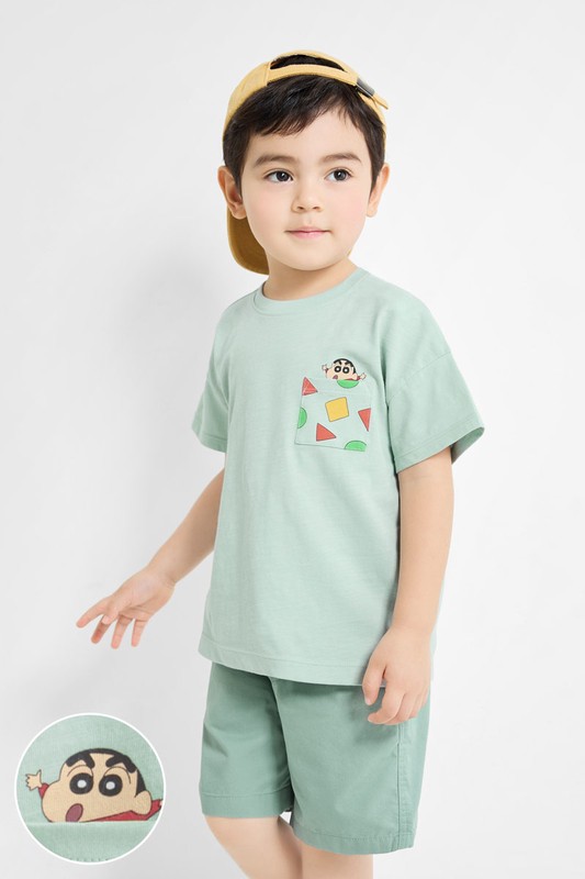 蠟筆小新竹節棉口袋印花T恤-童