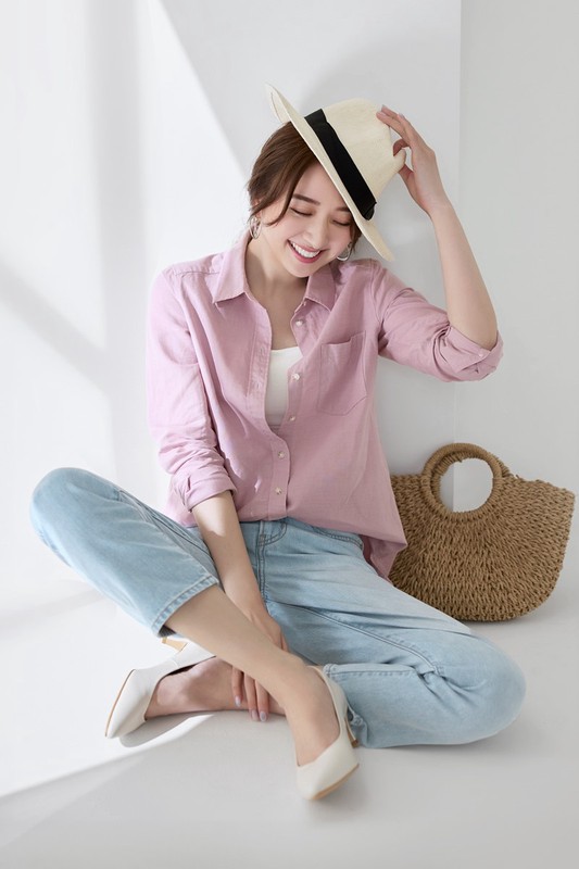 棉麻長版襯衫-女