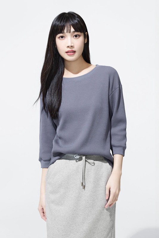 華夫格寬鬆七分袖T恤-女