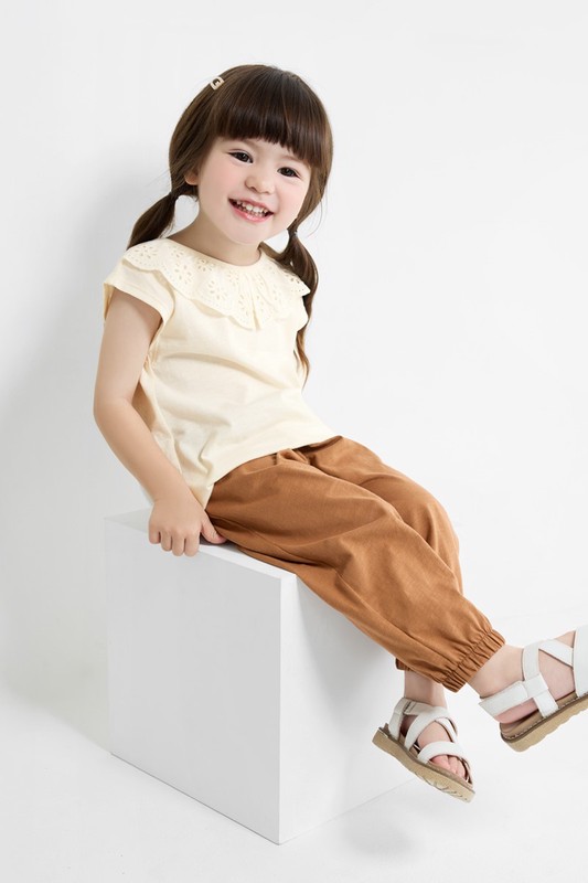 竹節棉束口褲-童