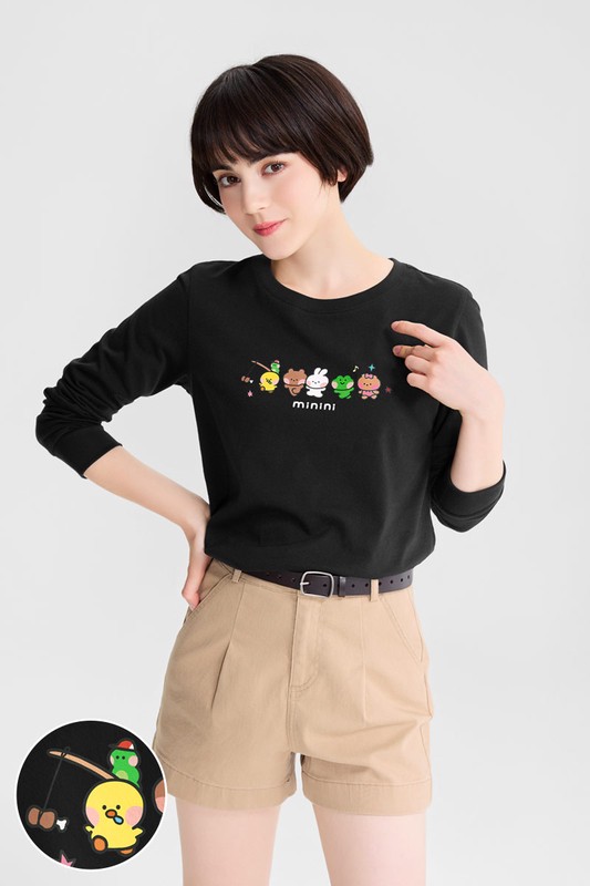 LINE FRIENDS minini長袖印花T恤-01-女