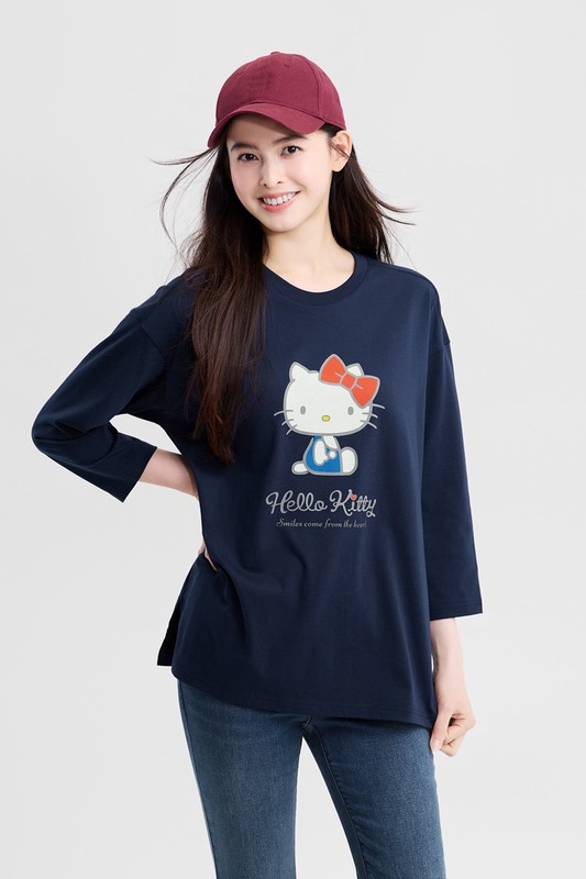 三麗鷗寬長版八分袖印花T恤-03-女