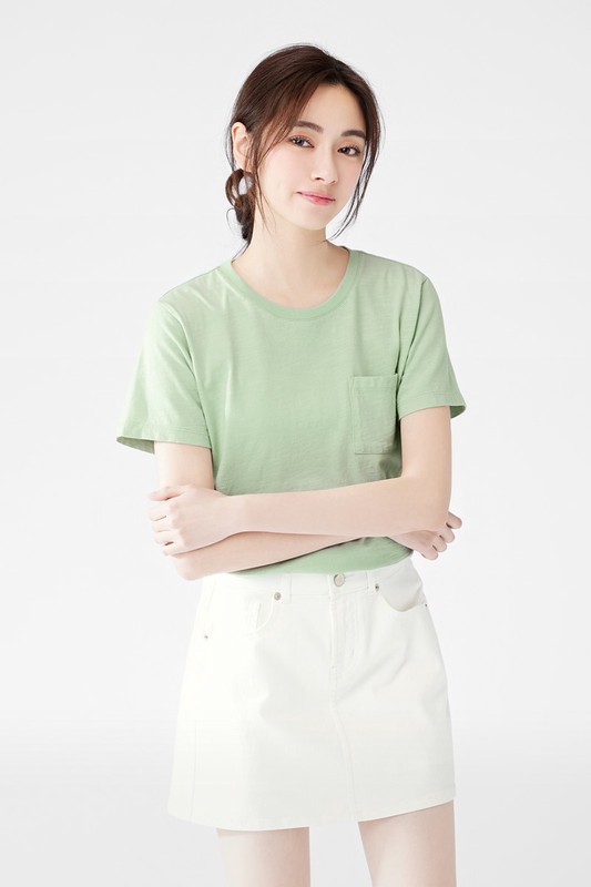 竹節棉口袋短袖T恤-女