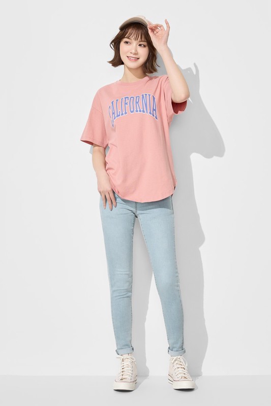 粗紡寬長版文字印花T恤-女