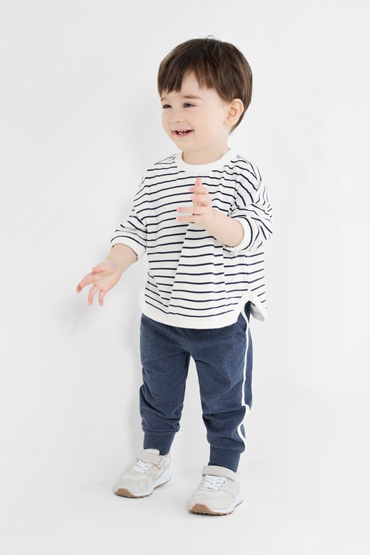 純棉條紋寬版七分袖T恤-Baby