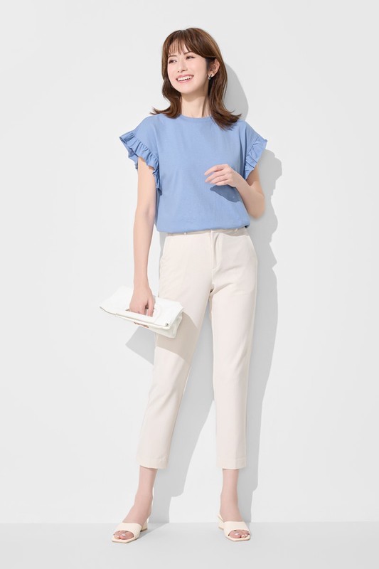 純棉粗紡荷葉袖上衣-女