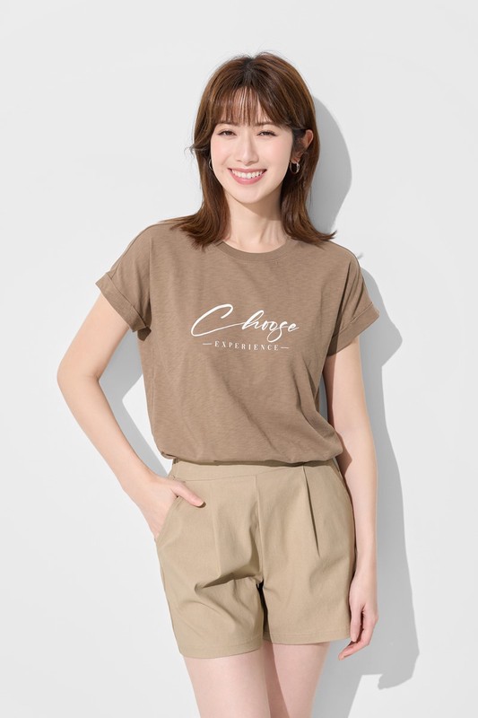 竹節棉文字寬版T恤-女