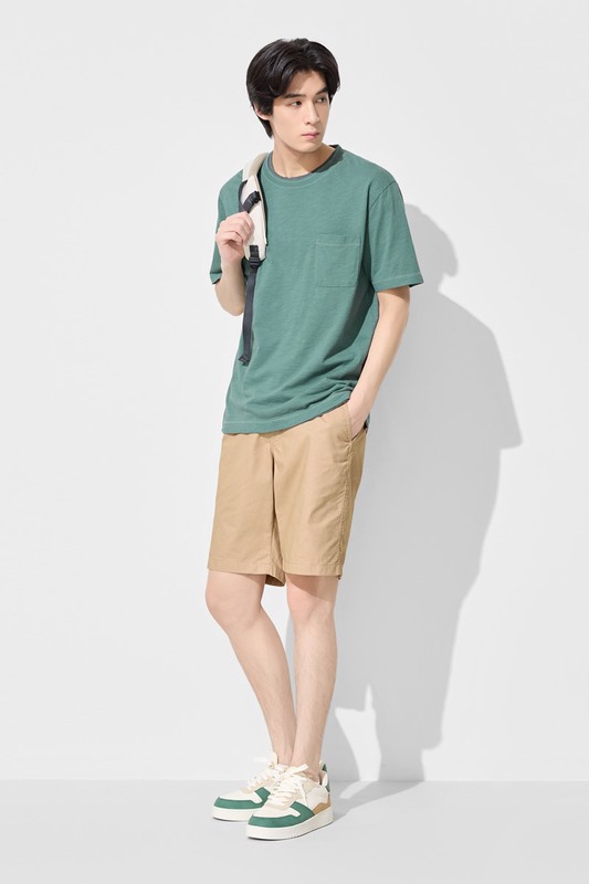 竹節棉口袋圓領T恤-男