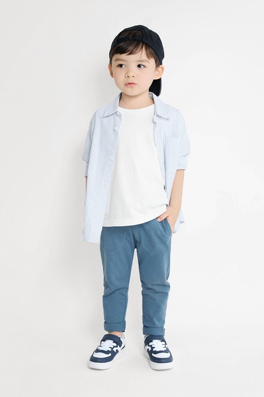 竹節棉口袋長褲-童