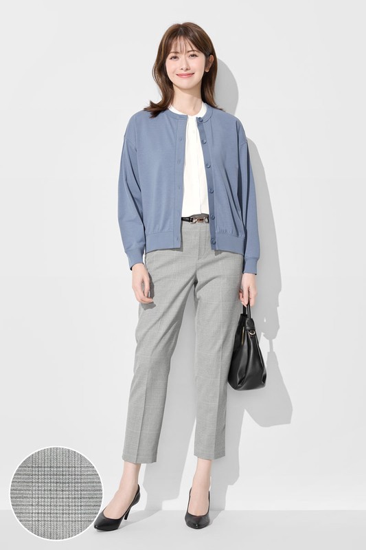 鬆緊腰頭格紋九分褲-女