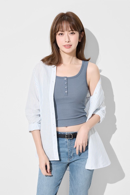 羅紋亨利領短版背心-女