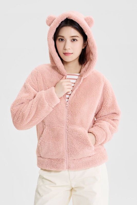 長刷毛造型連帽外套-女