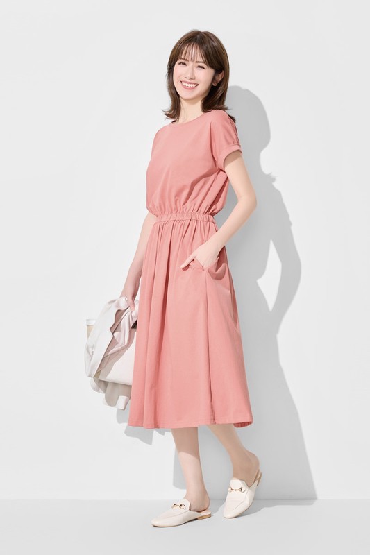 柔滑棉連袖收腰長洋裝-女