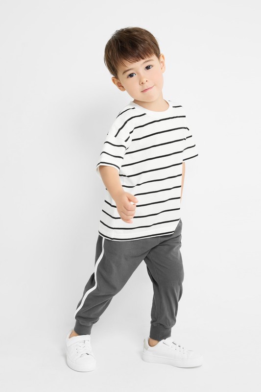 純棉條紋寬版落肩T恤-童