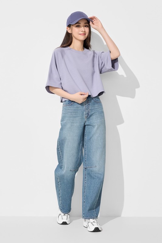 毛圈寬鬆短版五分袖T恤-女