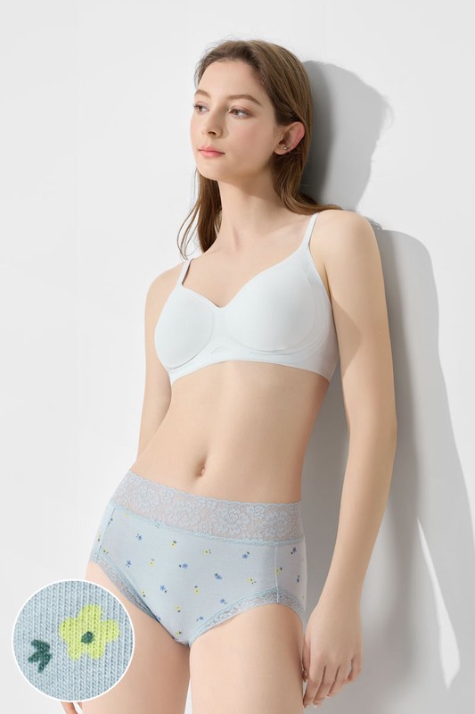 棉質蕾絲小花印花高腰內褲-女