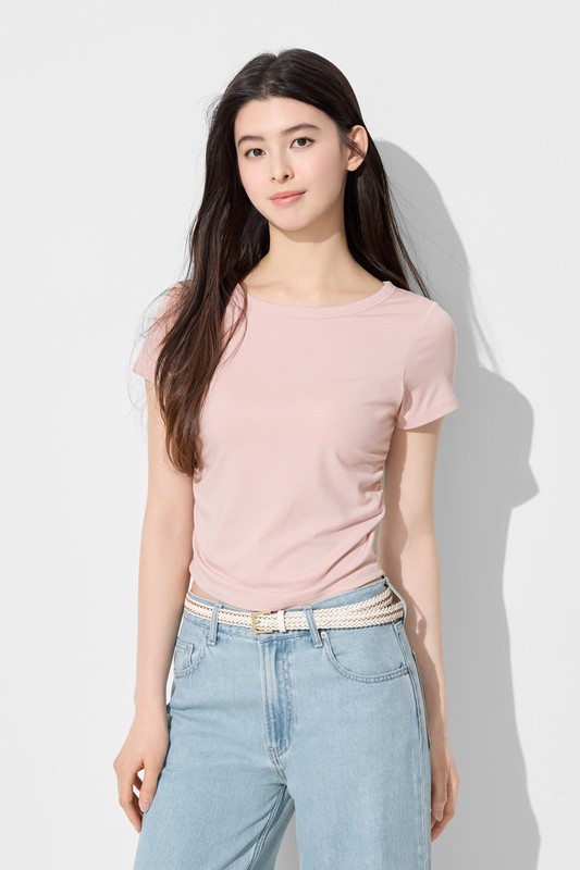 Bra輕柔抽皺短袖上衣-女