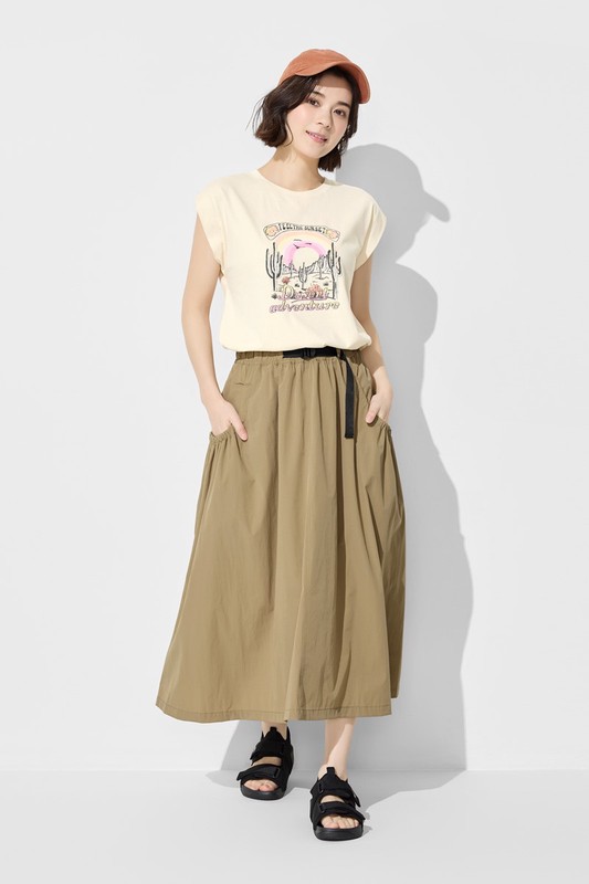 純棉寬版印花無袖上衣-女