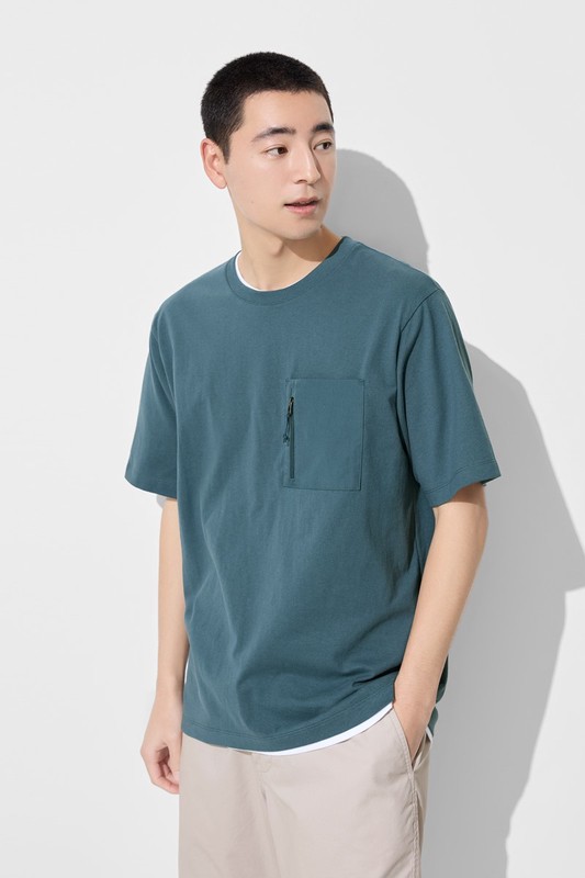 純棉厚寬版拉鍊袋五分袖T恤-男