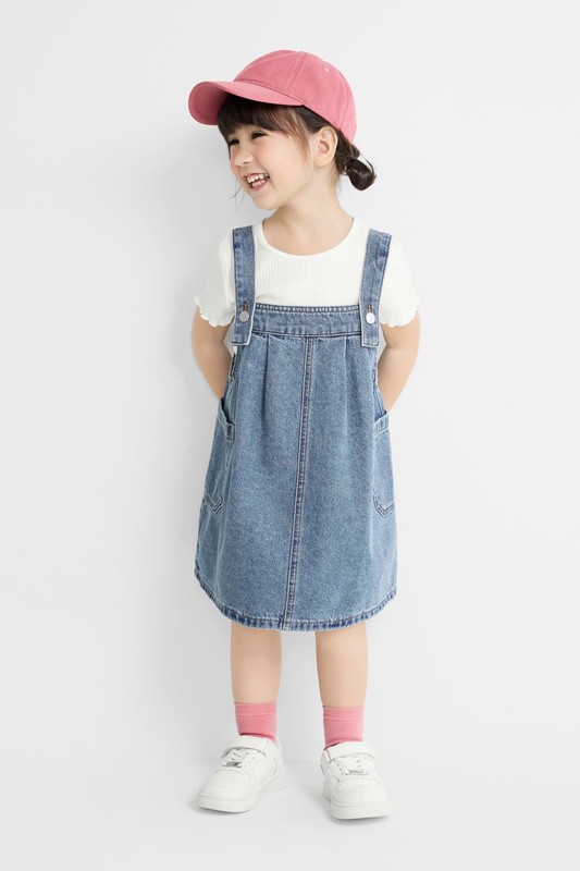 寬鬆牛仔吊帶裙-童