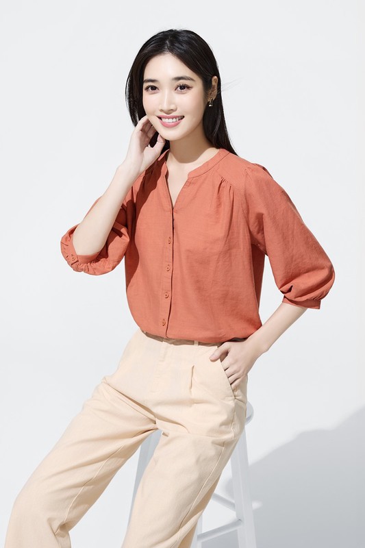 棉麻七分袖襯衫-女