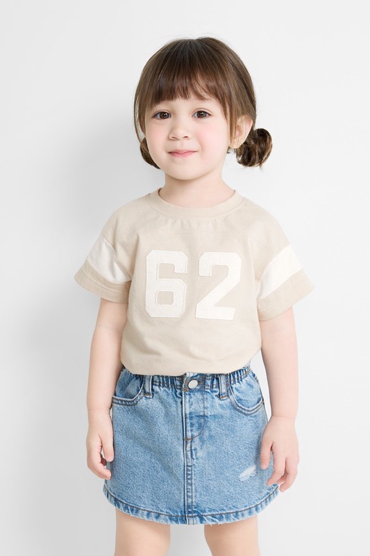 純棉文字寬版拼接T恤-Baby