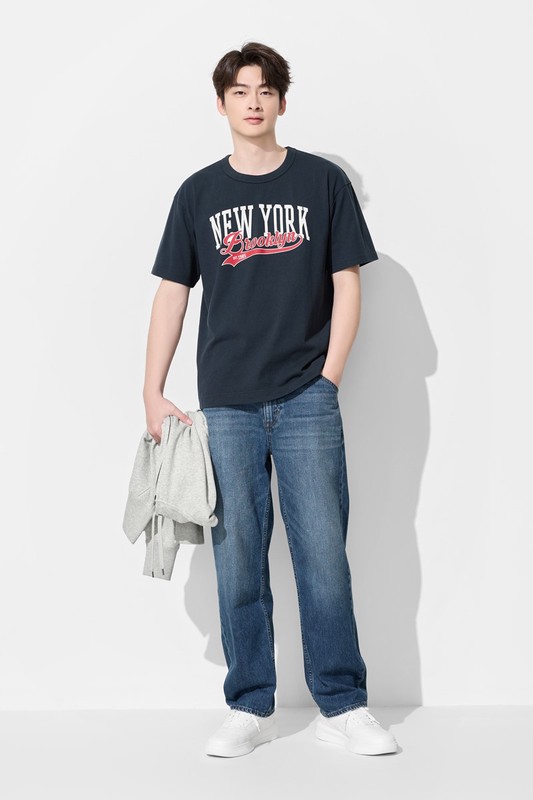 粗紡寬版文字印花T恤-01-男