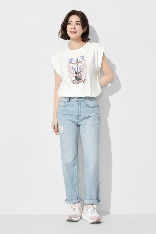 刷破男友風九分牛仔褲-女