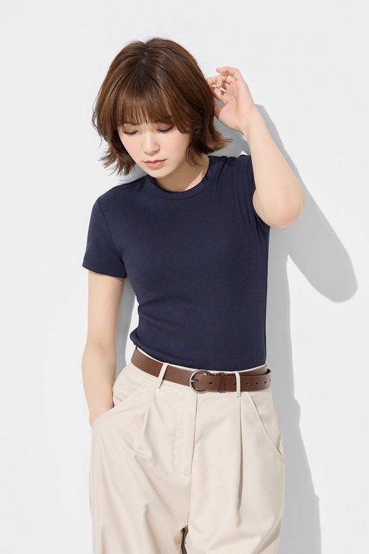 羅紋圓領短袖T恤-女