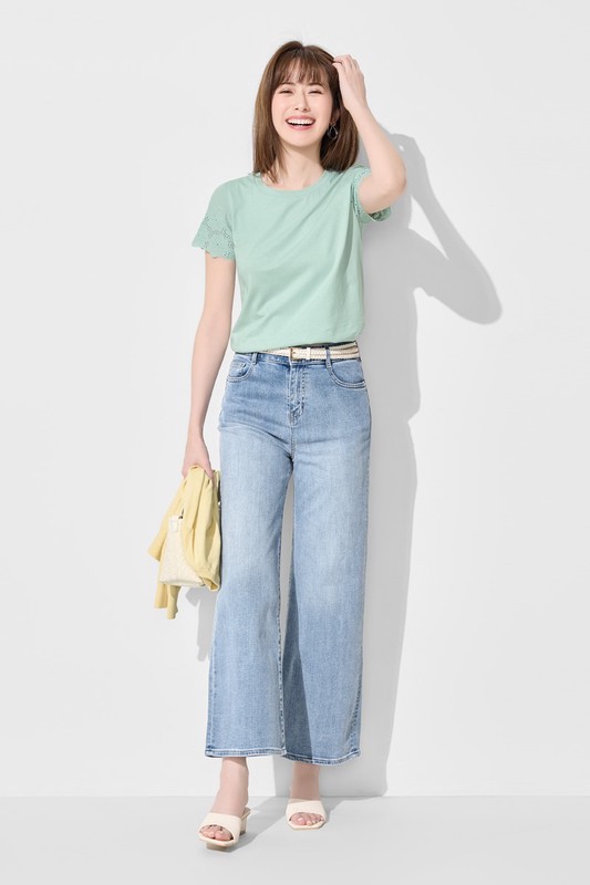 柔滑棉蕾絲袖上衣-女