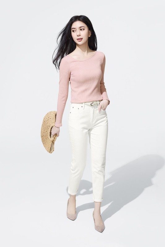 羅紋斜領長袖T恤-女