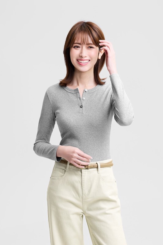 羅紋半開襟長袖T恤-女