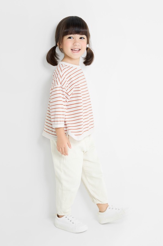 純棉條紋寬版七分袖T恤-童
