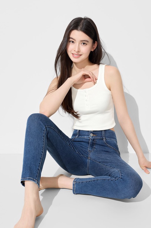 羅紋亨利領短版背心-女