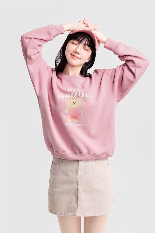 LINE FRIENDS毛圈寬版印花圓領衫-03-女