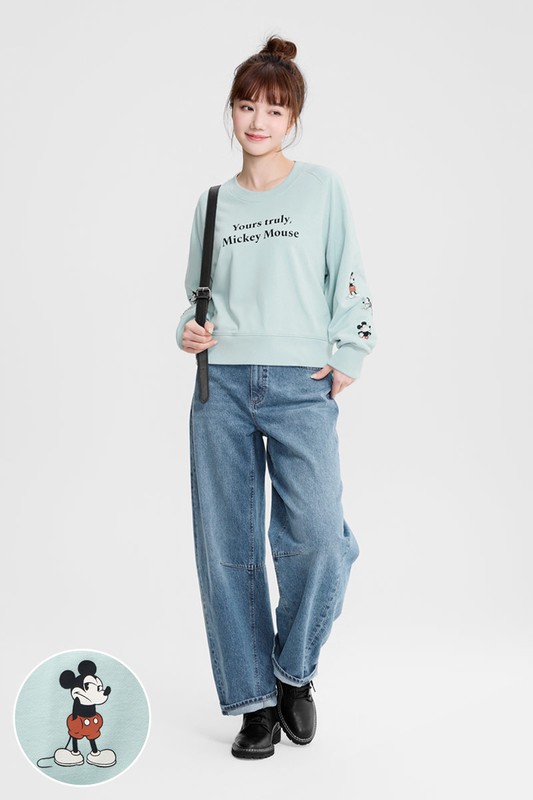 迪士尼系列毛圈寬短版印花圓領衫-10-女