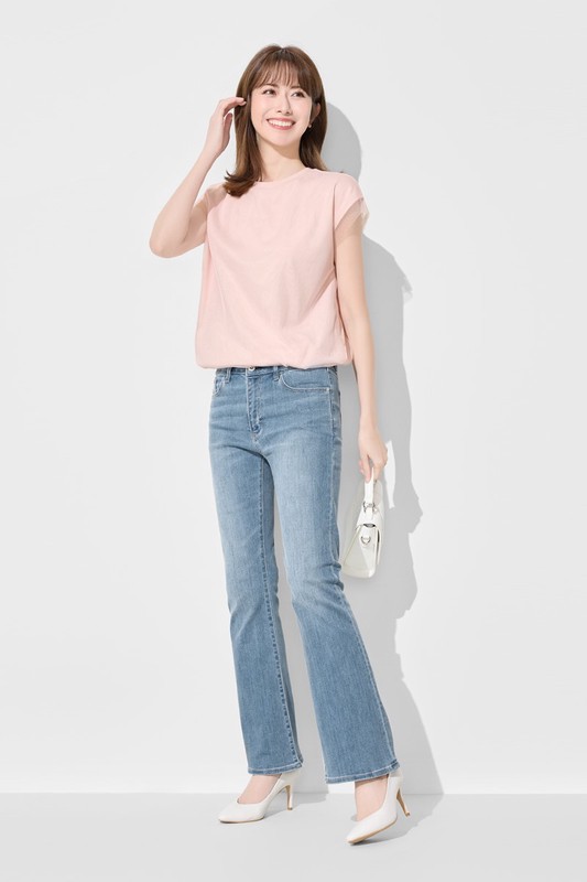 柔滑棉網紗連袖上衣-女