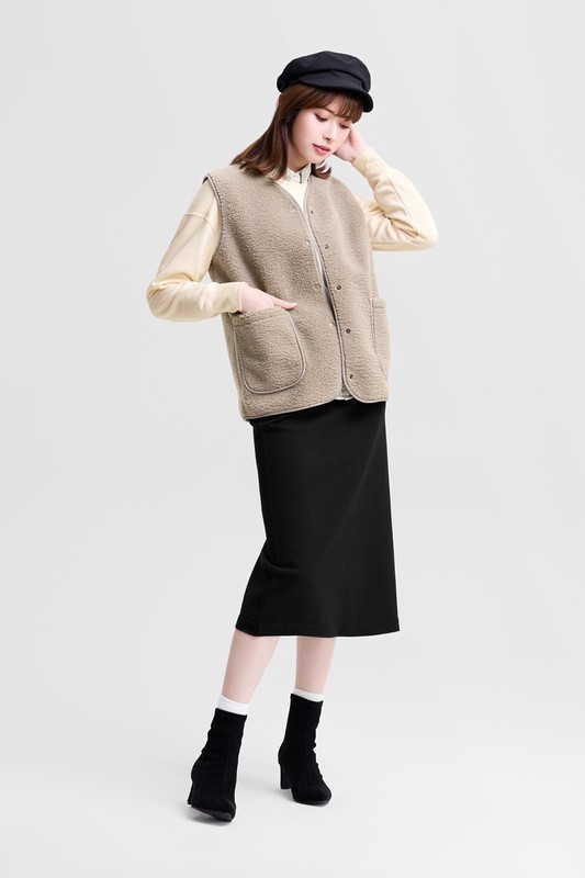 仿羊羔絨寬版背心-女