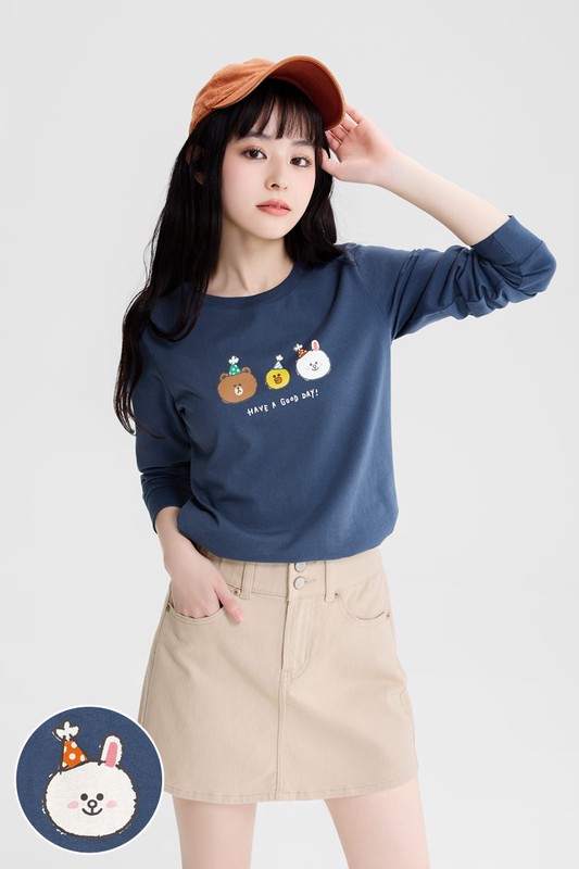 LINE FRIENDS長袖印花T恤-05-女