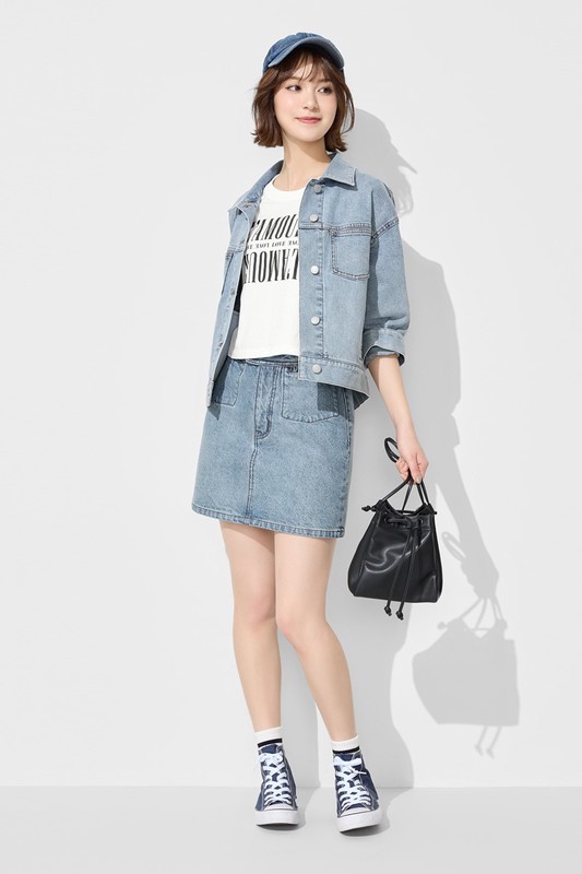 牛仔連褲短裙-女