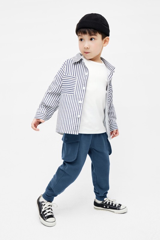 棉質羅紋口袋長褲-童