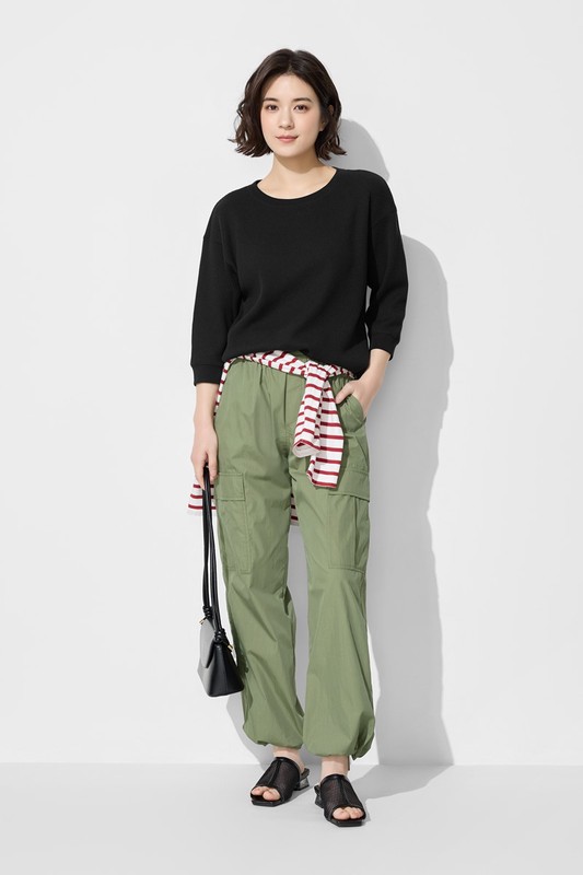 華夫格寬鬆七分袖T恤-女