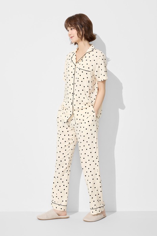 圓點印花嫘縈長褲家居套裝-女