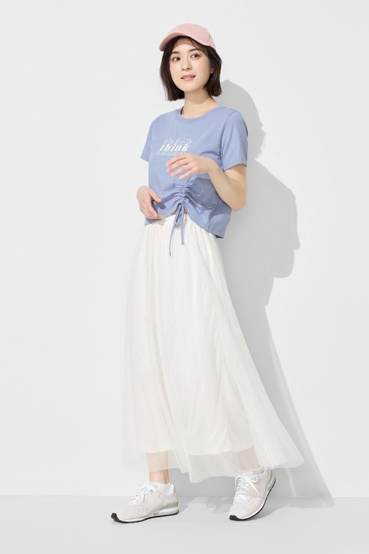 柔滑棉文字印花抽繩上衣-女