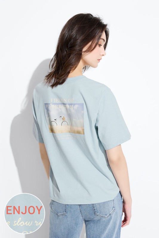 文字相片寬版印花T恤-女