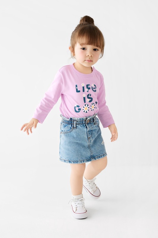 文字小花長袖印花T恤-Baby